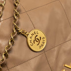 CHANEL SMALL 22 BAG SHINY CALFSKIN DARK BEIGE GHW (MICROCHIP)