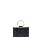 CHANEL 21S WALLET ON CHAIN WITH PEARL/CC LOGO ROUND HANDLE LAMBSKIN BLACK BRUSHED GHW
