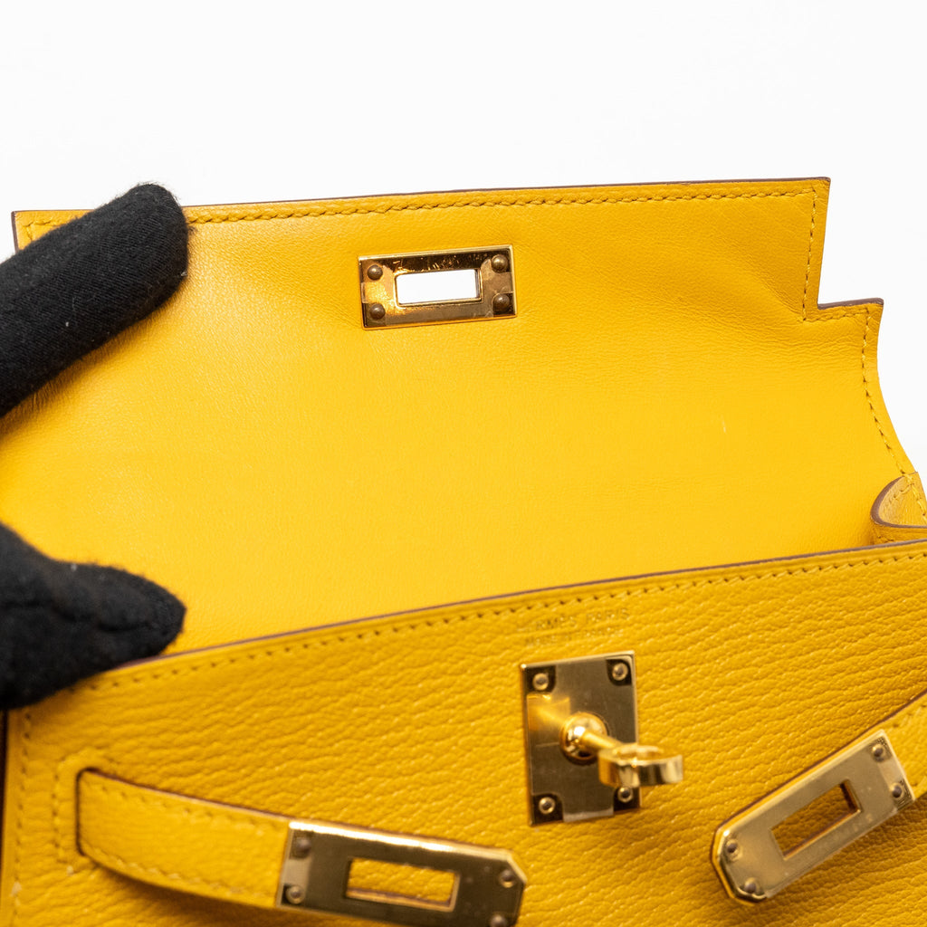 Hermes mini kelly II chèvre mysore jaune amber GHW
