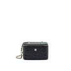 CHANEL CAMELLIA LONG VANITY WITH CHAINS LAMBSKIN BLACK LGHW