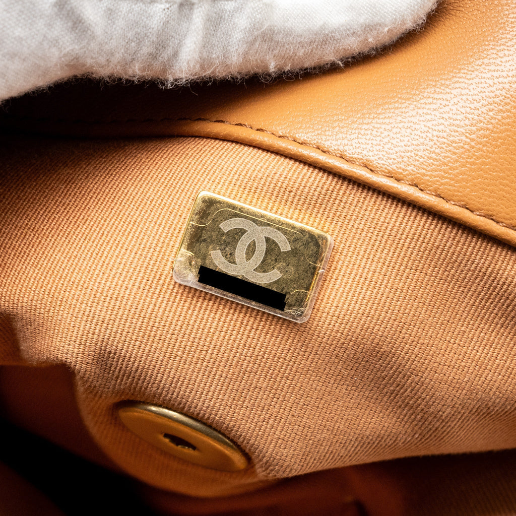 CHANEL LARGE 19 BAG 30CM LAMBSKIN CARAMEL MULTICOLOUR HARDWARE (MICROCHIP)