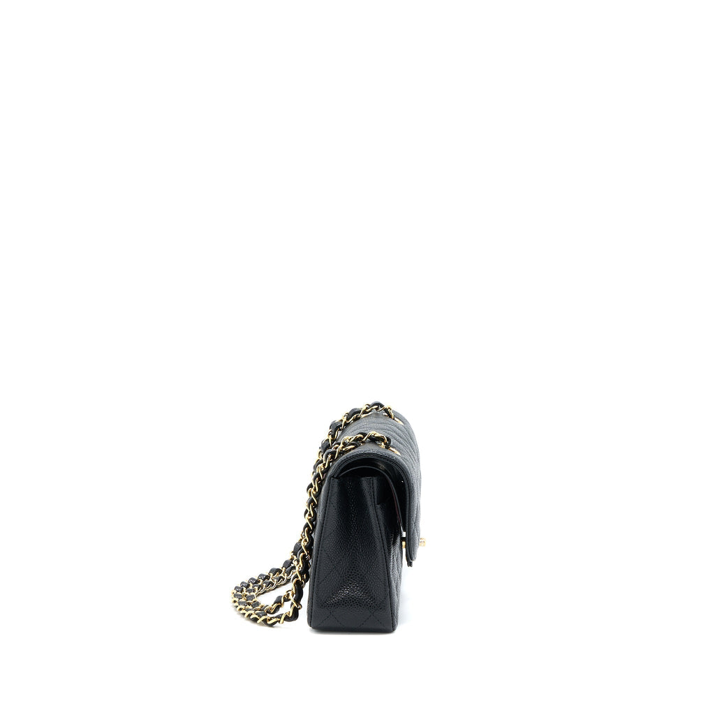 CHANEL SMALL CLASSIC DOUBLE FLAP BAG CAVIAR BLACK GHW (MICROCHIP)