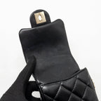 Chanel letter pearl chain mini flap clutch Lambskin black LGHW