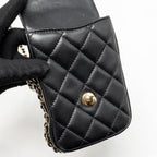 Chanel letter pearl chain mini flap clutch Lambskin black LGHW