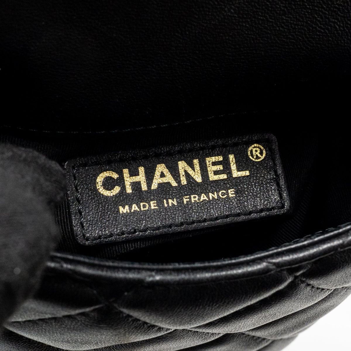 Chanel letter pearl chain mini flap clutch Lambskin black LGHW