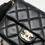 CHANEL MY PERFECT MINI FLAP BAG WITH PEARL CHAIN LAMBSKIN BLACK GHW (MICROCHIP)