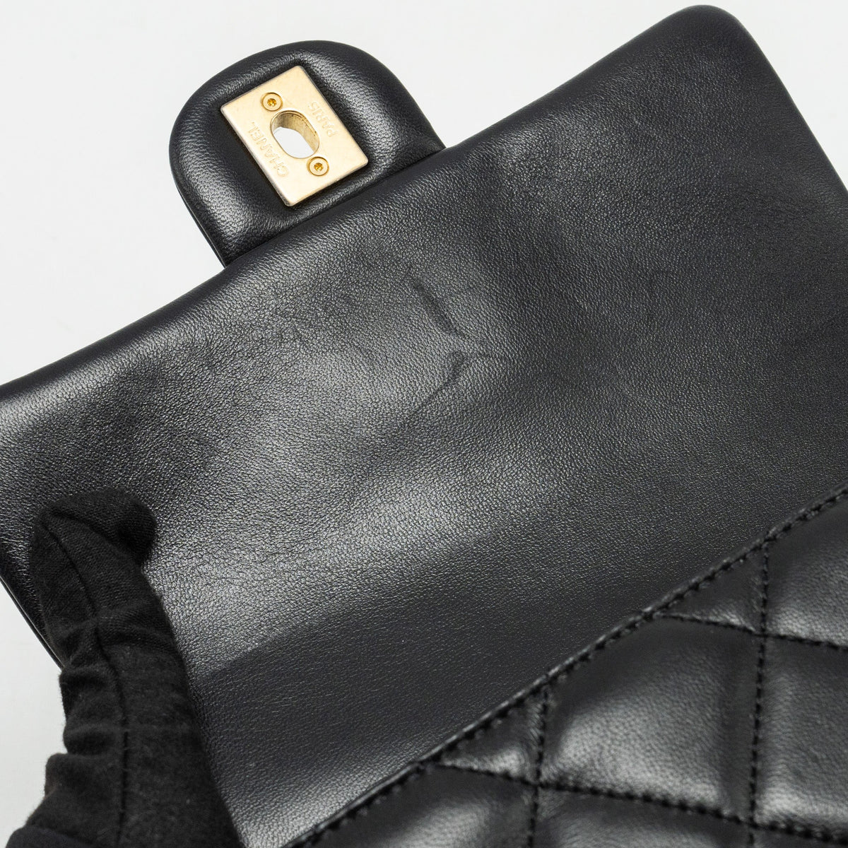 CHANEL MY PERFECT MINI FLAP BAG WITH PEARL CHAIN LAMBSKIN BLACK GHW (MICROCHIP)