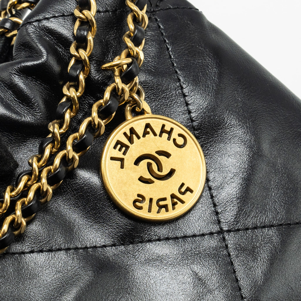 CHANEL MINI 22 BAG SHINY CALFSKIN BLACK GHW (MICROCHIP)