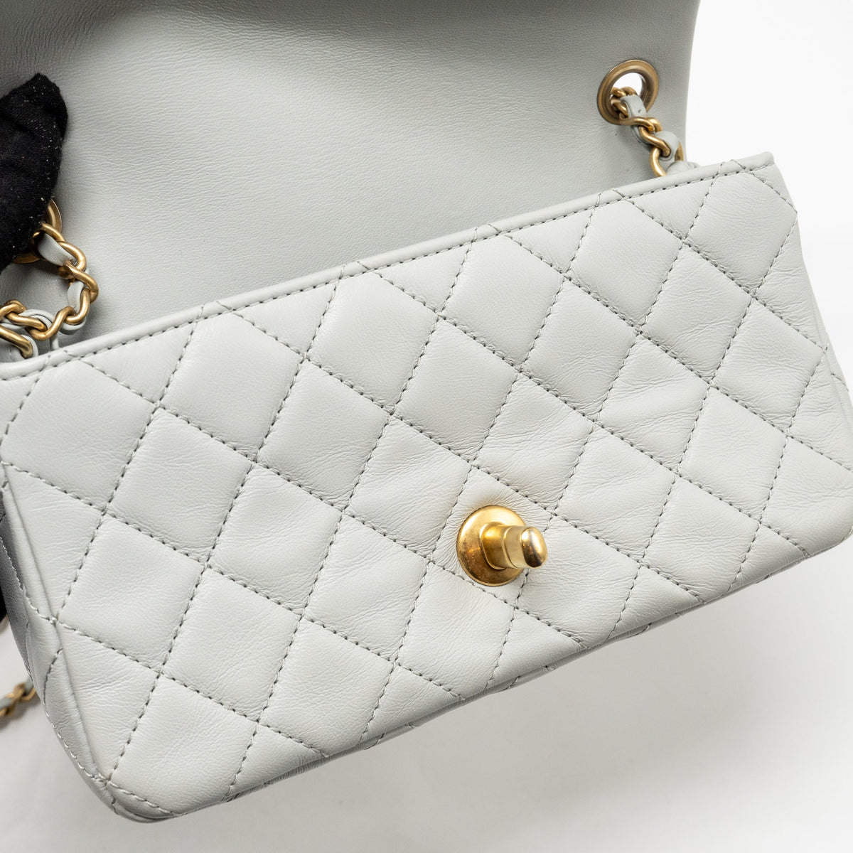 CHANEL PEARL CRUSH MINI RECTANGULAR FLAP BAG LAMBSKIN GREY GHW (MICROCHIP)