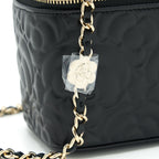 CHANEL CAMELLIA LONG VANITY WITH CHAINS LAMBSKIN BLACK LGHW