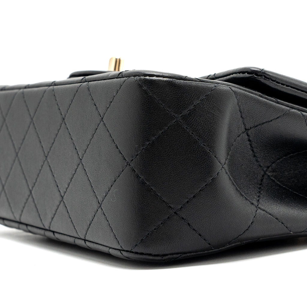 CHANEL TOP HANDLE MINI RECTANGULAR FLAP BAG LAMBSKIN BLACK LGHW(MICROCHIP)