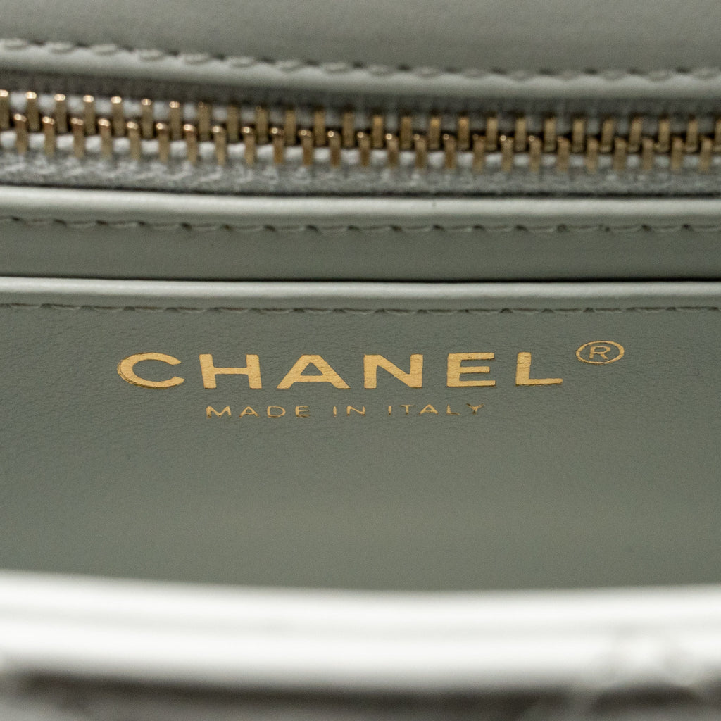 CHANEL PEARL CRUSH MINI RECTANGULAR FLAP BAG LAMBSKIN GREY GHW (MICROCHIP)