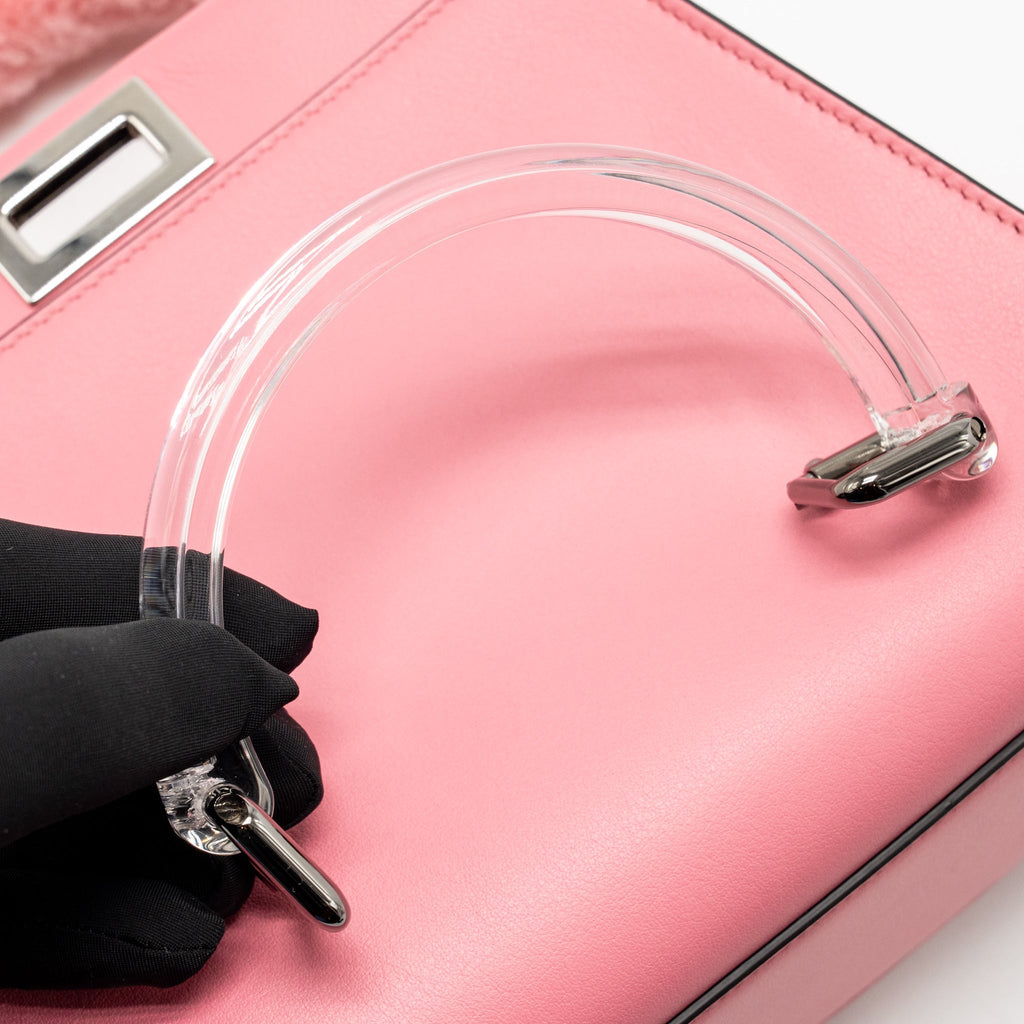 Fendi Mini Peekaboo No Maniglia Bag Nappa Leather Pink SHW with Pink Shearling and Clear Acrylic Replacement Top Handles (Sell in Set)