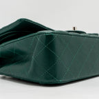 CHANEL MEDIUM CLASSIC DOUBLE FLAP BAG LAMBSKIN GREEN SHW