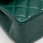 CHANEL MEDIUM CLASSIC DOUBLE FLAP BAG LAMBSKIN GREEN SHW