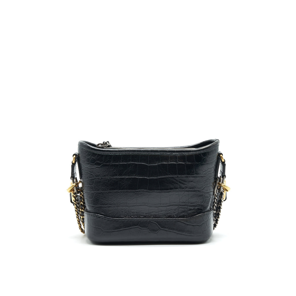 CHANEL SMALL GABRIELLE HOBO BAG CROCODILE EMBOSSED CALFSKIN BLACK