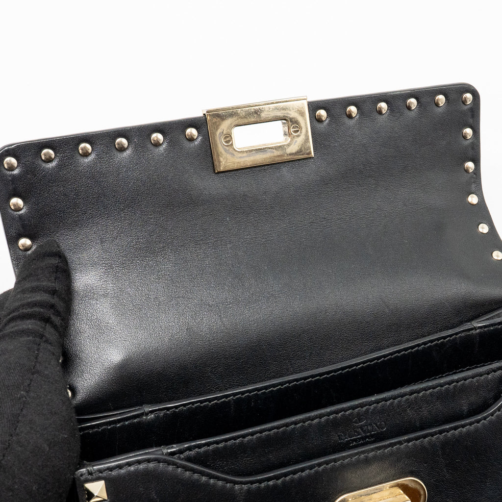 Valentino Small Rockstud Crossbody Bag with Chain Calfskin Black GHW