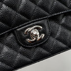 CHANEL MEDIUM CLASSIC DOUBLE FLAP BAG CAVIAR BLACK SHW (MICROCHIP)