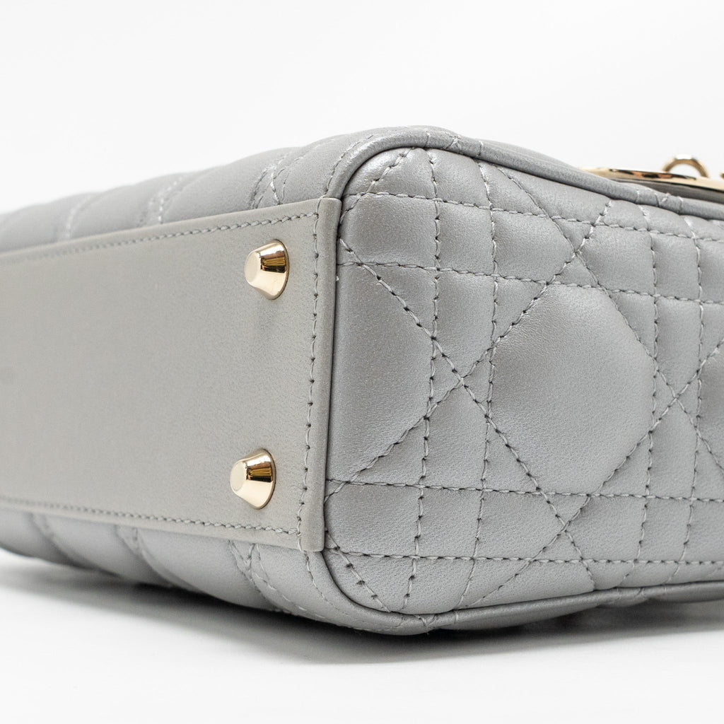 DIOR MINI LADY DIOR LAMBSKIN IRIDESCENT GREY LGHW