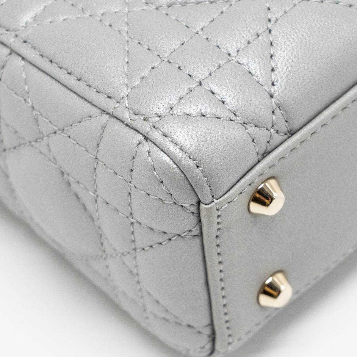 DIOR MINI LADY DIOR LAMBSKIN IRIDESCENT GREY LGHW