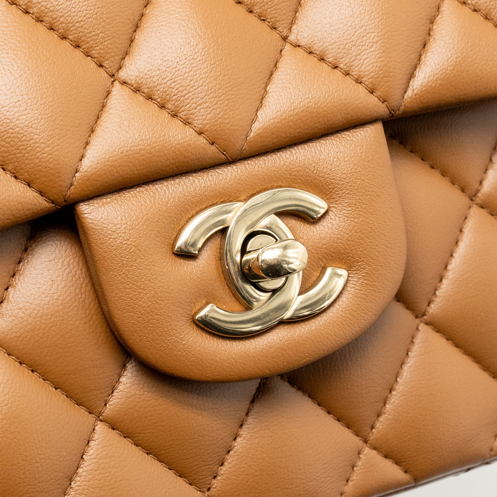 Chanel Small Classic Double Flap Bag Lambskin Dark Brown GHW (Microchip)