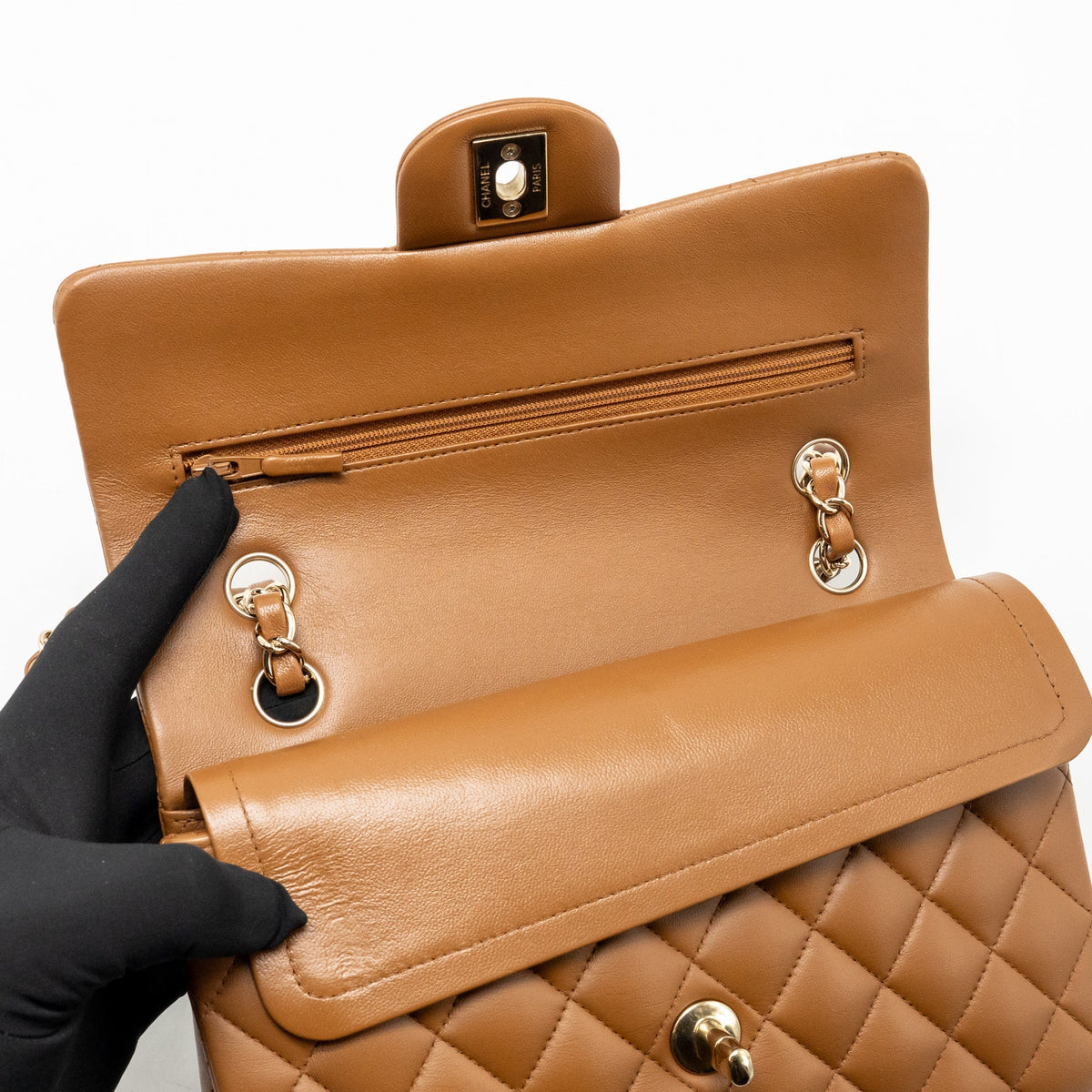 Chanel Small Classic Double Flap Bag Lambskin Dark Brown GHW (Microchip)
