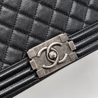 CHANEL MEDIUM BOY BAG CAVIAR BLACK RUTHENIUM HARDWARE