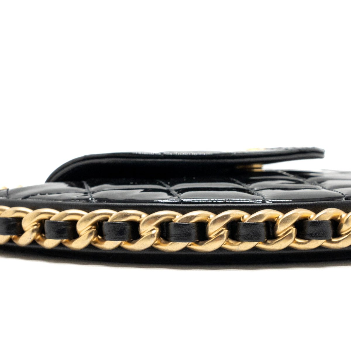 CHANEL 23K HOOP BAG PATENT BLACK GHW (MICROCHIP)