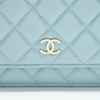 CHANEL 22P WALLET ON CHAIN WITH CC LOGO CHAIN CAVIAR LIGHT BLUE LGHW