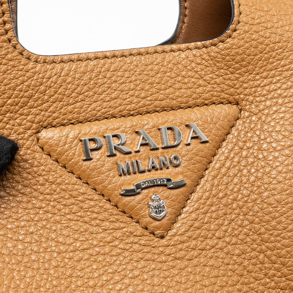 Prada Mini Leather Tote Bag Calfskin Caramel SHW
