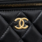 CHANEL TOP HANDLE LONG VANITY WITH CHAIN LAMBSKIN BLACK GHW (MICROCHIP)