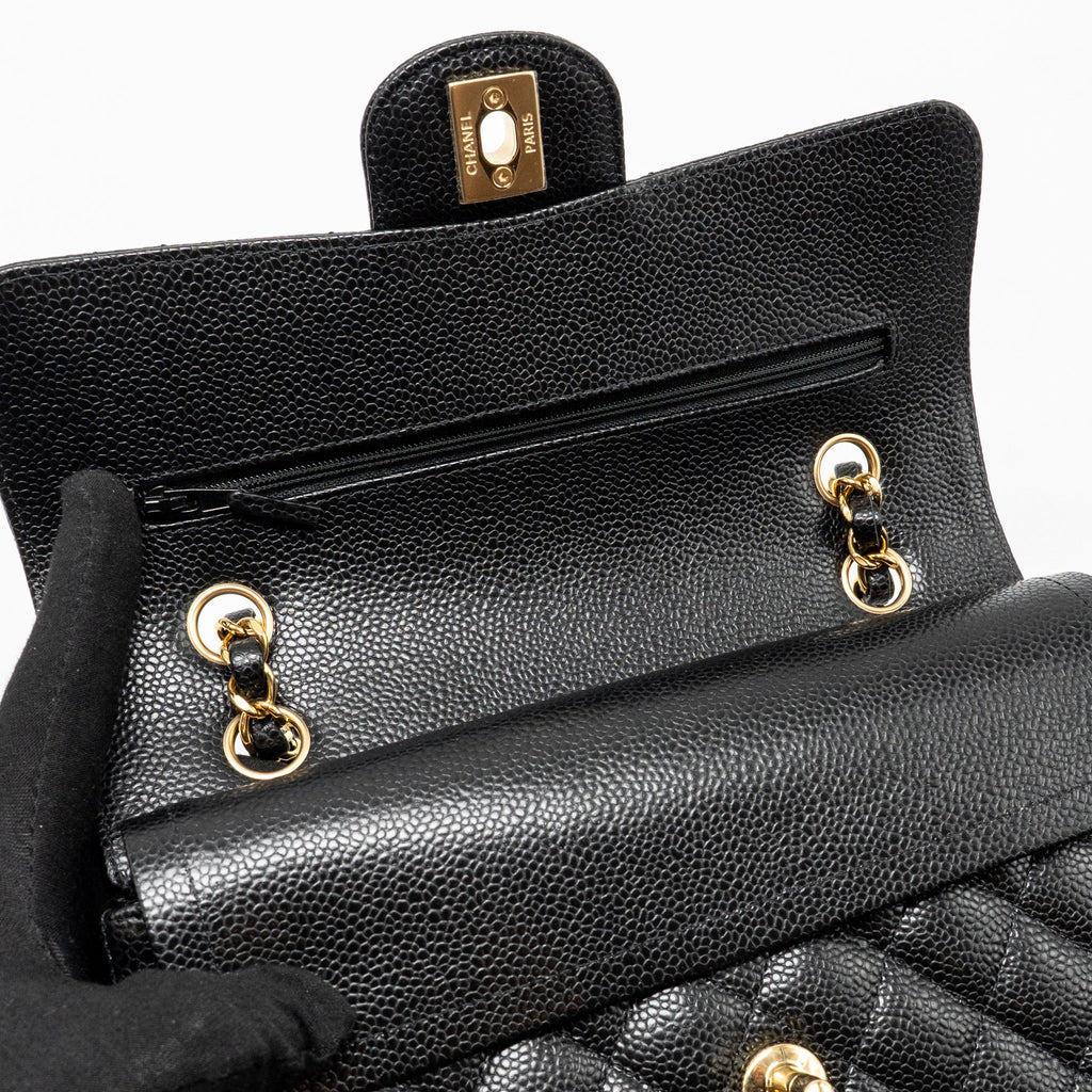 CHANEL SMALL CLASSIC DOUBLE FLAP BAG CAVIAR BLACK GHW (MICROCHIP)