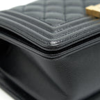 CHANEL SMALL BOY BAG CAVIAR LEATHER GHW BLACK