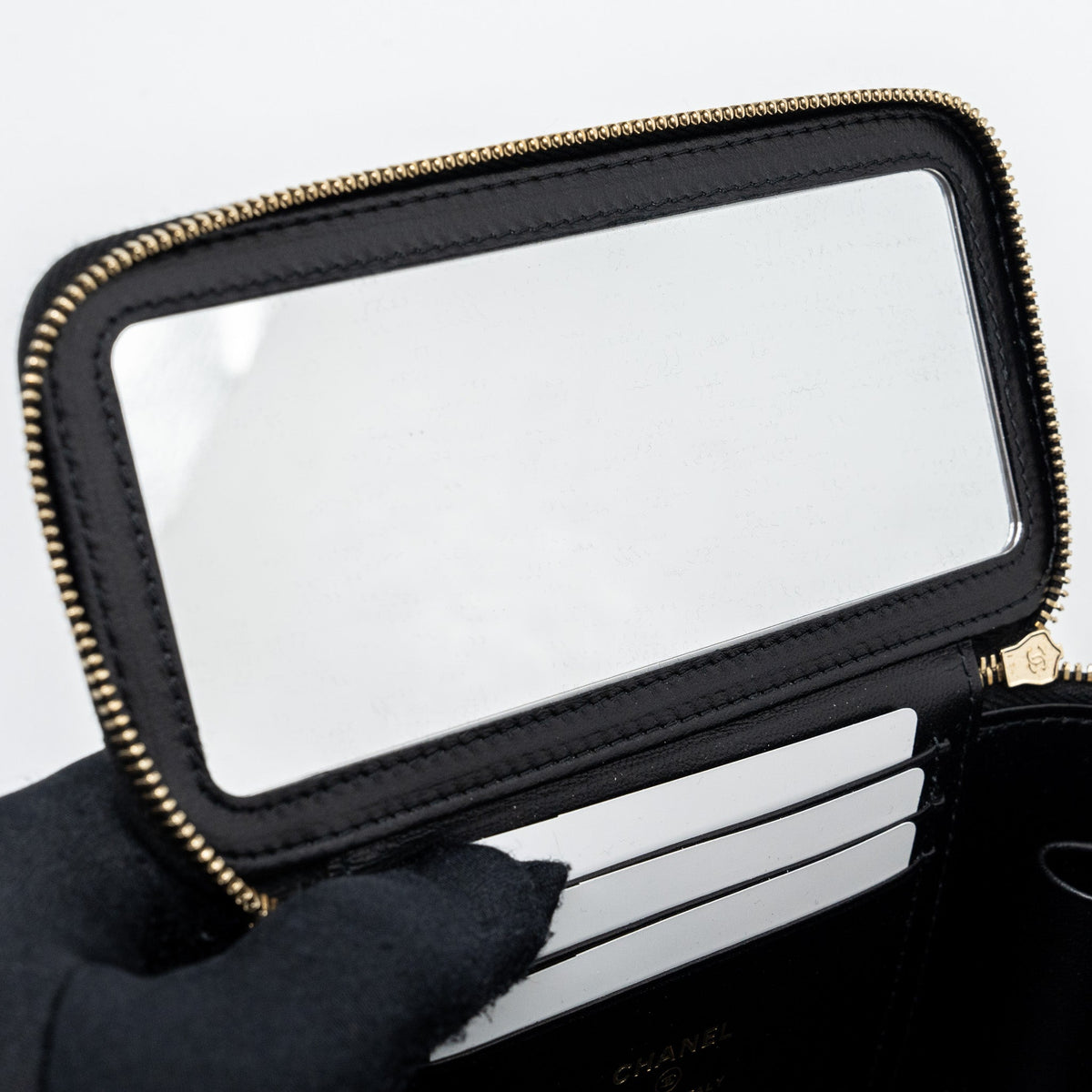 CHANEL TOP HANDLE LONG VANITY WITH CHAIN LAMBSKIN BLACK GHW (MICROCHIP)
