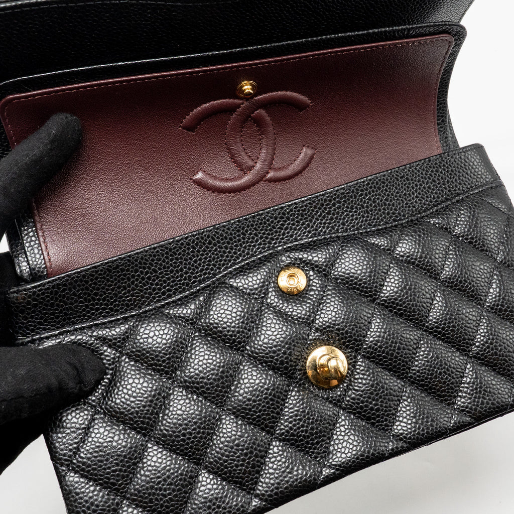 CHANEL SMALL CLASSIC DOUBLE FLAP BAG CAVIAR BLACK GHW (MICROCHIP)