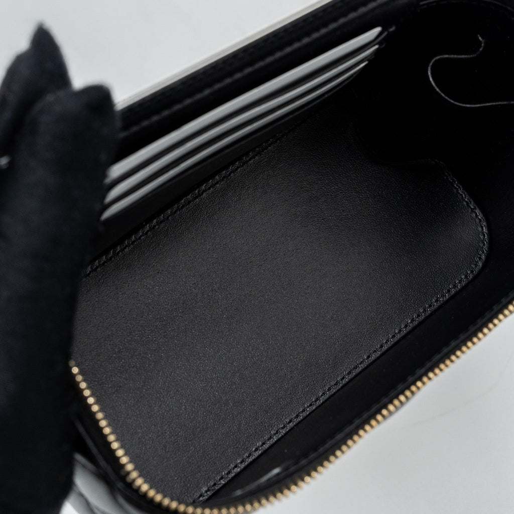 CHANEL TOP HANDLE LONG VANITY WITH CHAIN LAMBSKIN BLACK GHW (MICROCHIP)