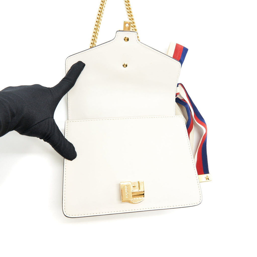 GUCCI MINI SYLVIE CROSSBODY CHAIN BAG WHITE