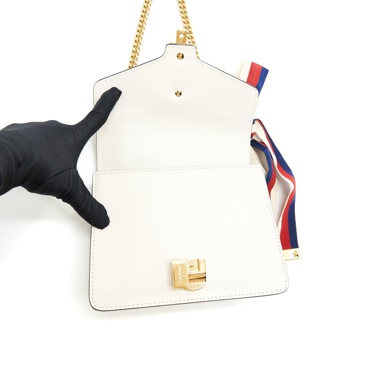 GUCCI MINI SYLVIE CROSSBODY CHAIN BAG WHITE