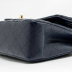 CHANEL SMALL CLASSIC DOUBLE FLAP BAG CAVIAR NAVY GHW (MICROCHIP)
