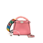 Fendi Mini Peekaboo No Maniglia Bag Nappa Leather Pink SHW with Pink Shearling and Clear Acrylic Replacement Top Handles (Sell in Set)