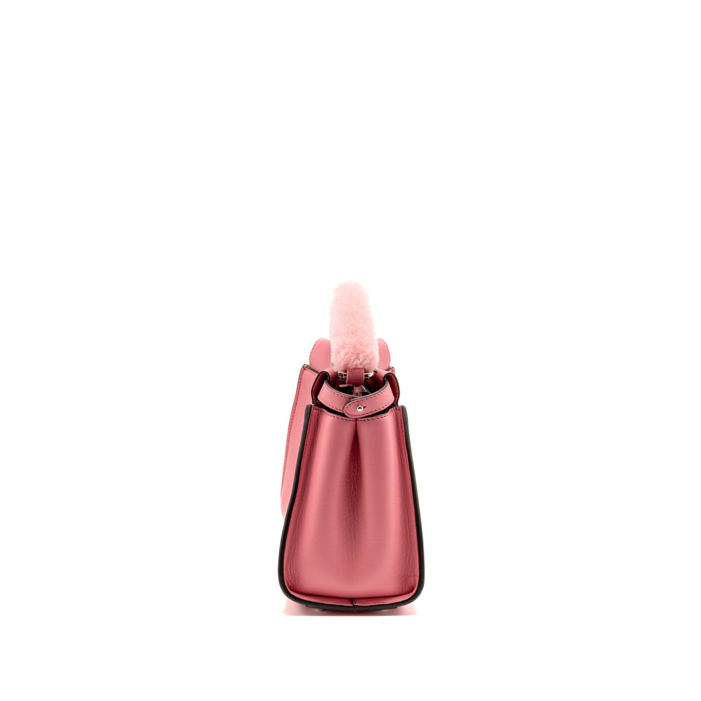 Fendi Mini Peekaboo No Maniglia Bag Nappa Leather Pink SHW with Pink Shearling and Clear Acrylic Replacement Top Handles (Sell in Set)