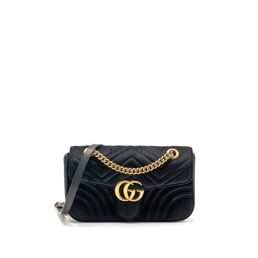 Gucci Medium GG Marmont Shoulder Bag Velvet Black GHW