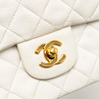 CHANEL VINTAGE SMALL CLASSIC DOUBLE FLAP BAG LAMBSKIN WHITE GHW