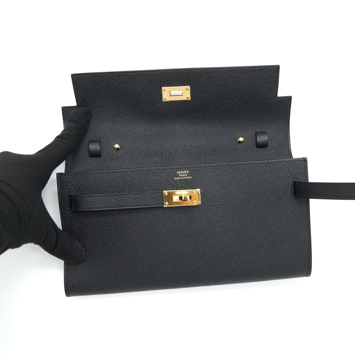 HERMES CLASSIC KELLY TO GO EPSOM BLACK GHW