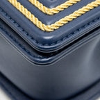 CHANEL SMALL CHEVRON BOY BAG CALFSKIN WHITE/NAVY GHW
