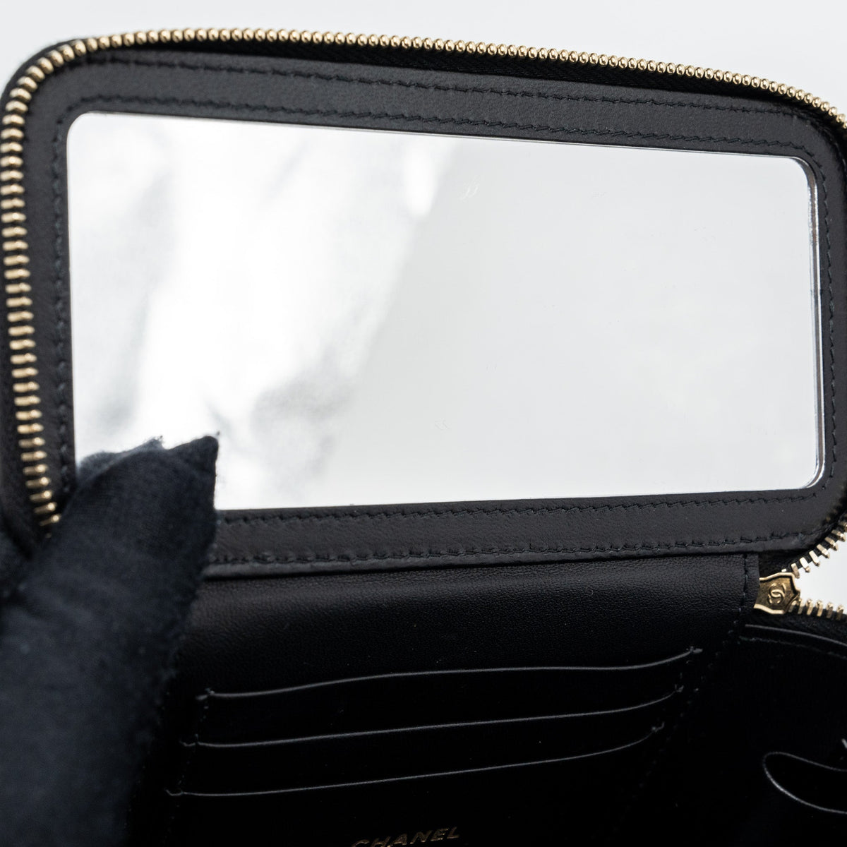 CHANEL TOP HANDLE LONG VANITY WITH CHAIN LAMBSKIN BLACK GHW(MICROCHIP)
