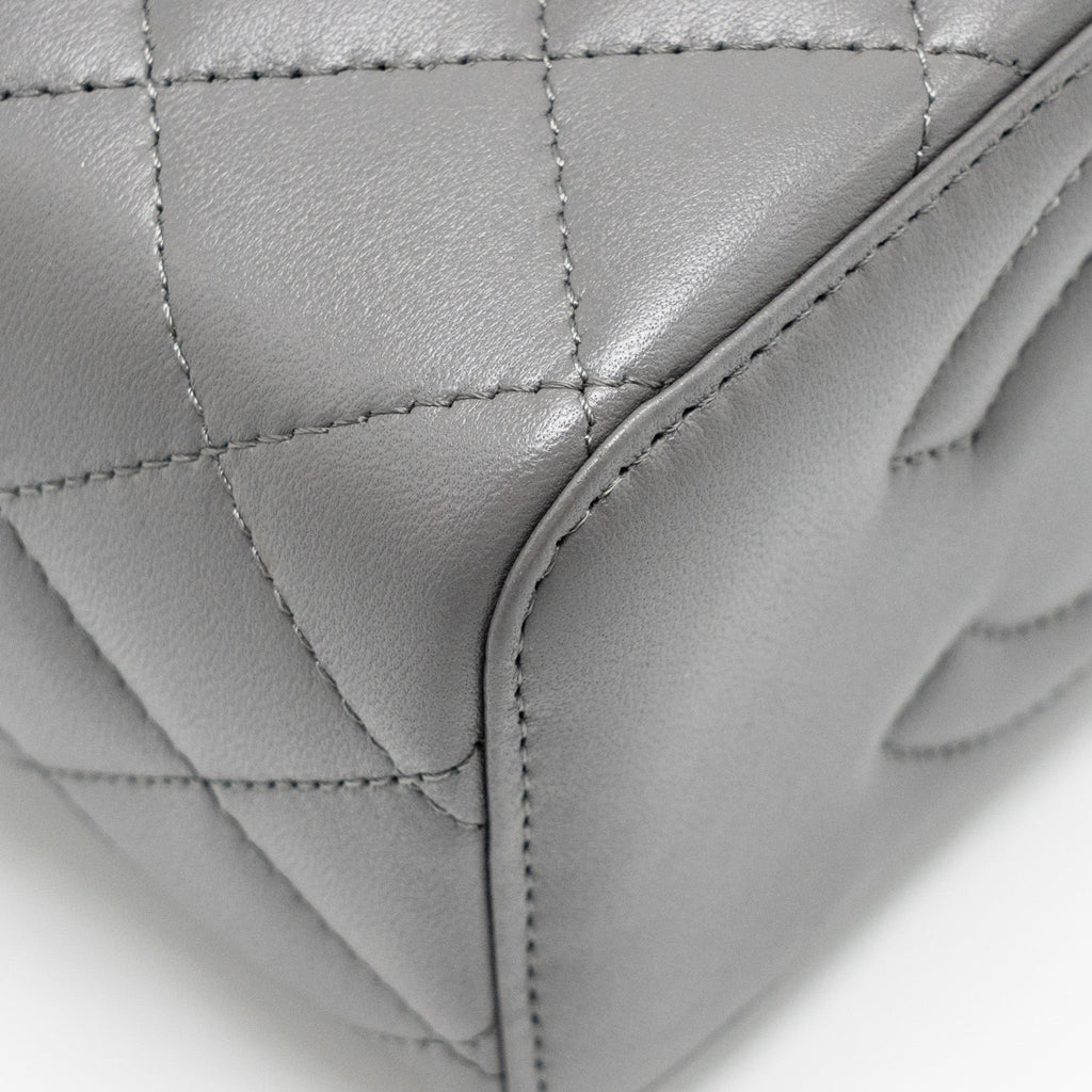 CHANEL TOP HANDLE LONG VANITY WITH CHAIN LAMBSKIN GREY LGHW (MICROCHIP)