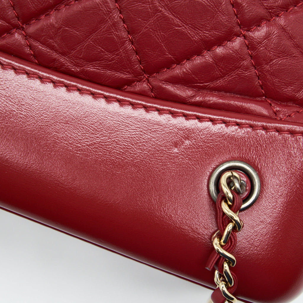 CHANEL SMALL GABRIELLE BACKPACK AGED CALFSKIN RED WITH RUTHENIUM GOLD/SLIVER HARDWARE