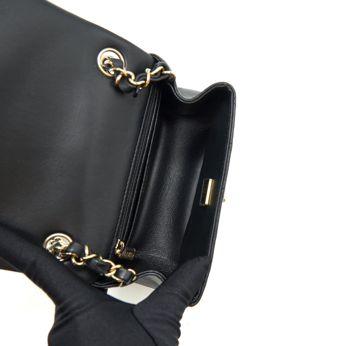CHANEL MINI SQUARE FLAP BAG LAMBSKIN BLACK LGHW (MICROCHIP)