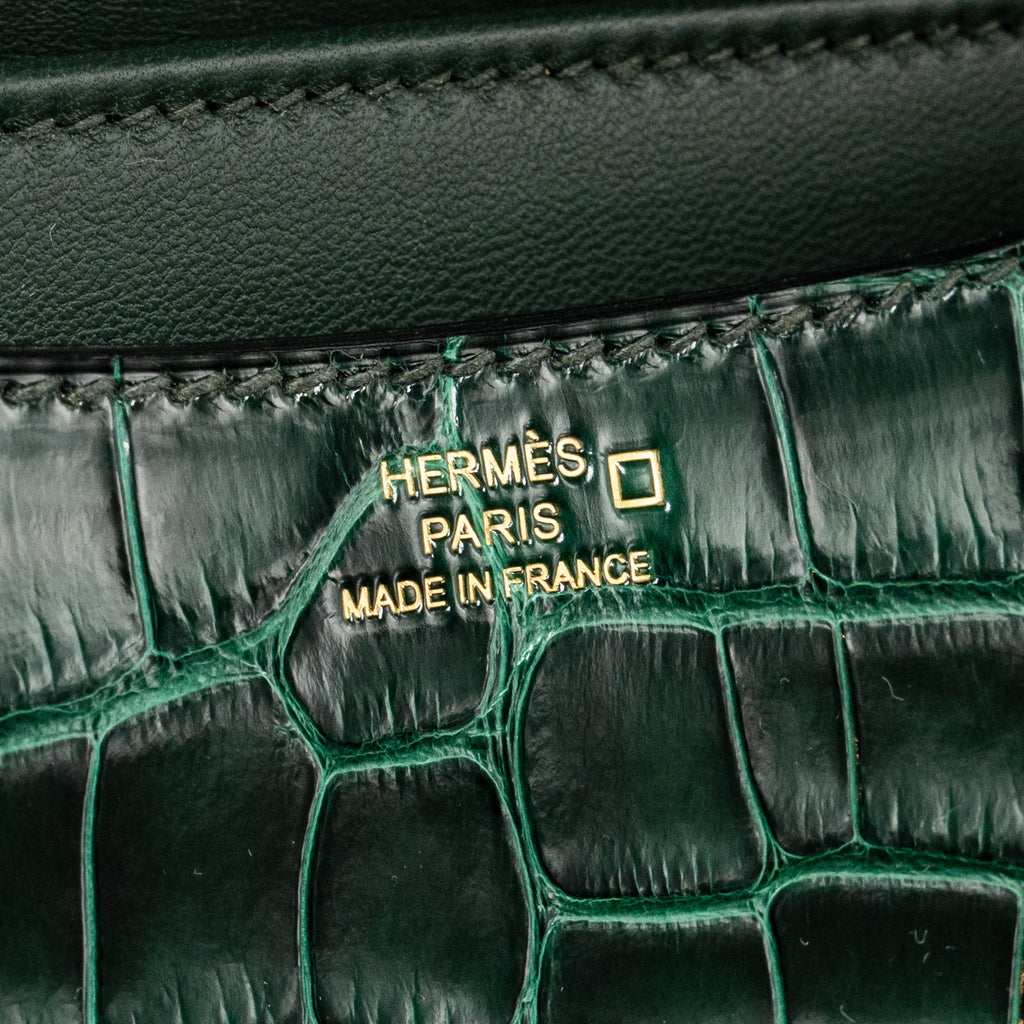 Hermes mini constance shiny alligator mississippiensis vert fonce GHW